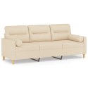 3-osobowa sofa z poduszkami, kremowa, 180 cm, tkanina