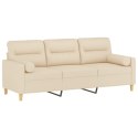 3-osobowa sofa z poduszkami, kremowa, 180 cm, tkanina