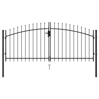 Brama dwuskrzydłowa z grotami, stalowa, 3x1,25 m, czarna
