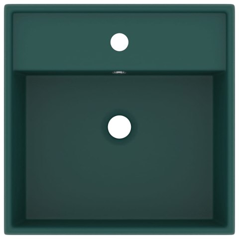 Kwadratowa umywalka z przelewem, matowa ciemnozielona, 41x41 cm