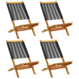 Składane krzesła ogrodowe, 4 szt, czarne, lite drewno akacjowe