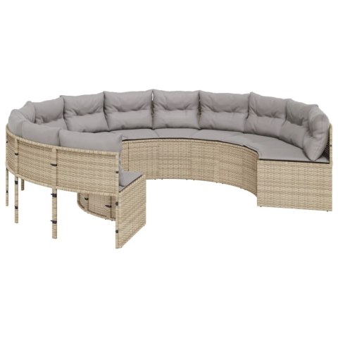 Sofa ogrodowa z poduszkami, okrągła, beżowy rattan PE