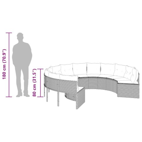 Sofa ogrodowa z poduszkami, okrągła, czarny rattan PE