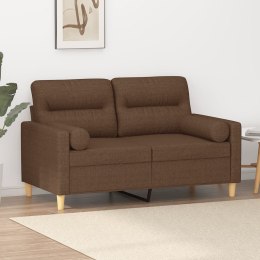 2-osobowa sofa z poduszkami, brązowa, 120 cm, tkanina