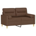 2-osobowa sofa z poduszkami, brązowa, 120 cm, tkanina