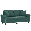 2-osobowa sofa z poduszkami, ciemnozielona, 140 cm, aksamit