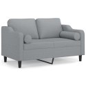 2-osobowa sofa z poduszkami, jasnoszara, 120 cm, tkanina