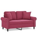 2-osobowa sofa z poduszkami, winna czerwień, 120 cm, aksamit