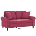 2-osobowa sofa z poduszkami, winna czerwień, 120 cm, aksamit