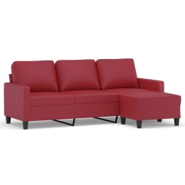 3-osobowa sofa z podnóżkiem, winna czerwień, 180 cm, ekoskóra