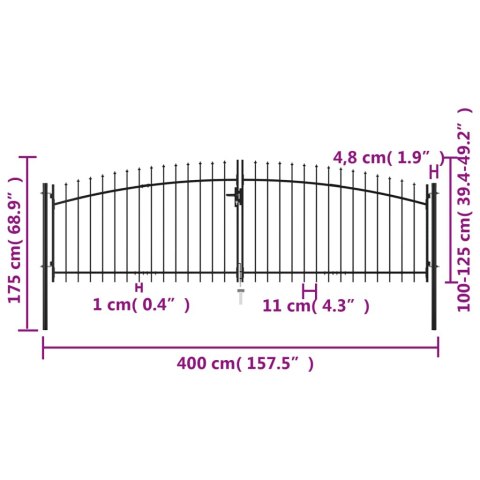 Brama dwuskrzydłowa z grotami, 400 x 175 cm