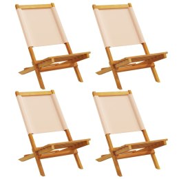 Składane krzesła ogrodowe, 4 szt, beżowa tkanina i drewno