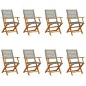Składane krzesła ogrodowe, 8 szt, szary polirattan i drewno