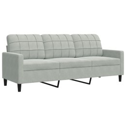 Sofa 3-osobowa, jasnoszara, 180 cm, tapicerowana aksamitem