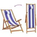 Składane krzesło plażowe, niebiesko-białe, eukaliptus i tkanina
