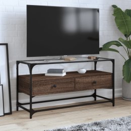 Szafka pod TV ze szklanym blatem, brązowy dąb, 98x35x51 cm