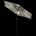 Parasol ogrodowy z LED, stalowy słupek, biały, 225x225x212 cm