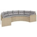 Sofa ogrodowa, stolik i poduszki, półokrągła, beżowy rattan PE