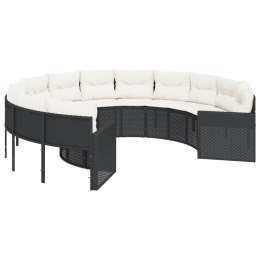 Sofa ogrodowa z poduszkami, okrągła, czarny rattan PE