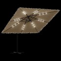 Parasol ogrodowy z LED, stalowy słupek, brązowy, 269x269x235 cm Lumarko!