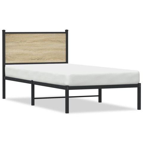 Metalowa rama łóżka z wezgłowiem, dąb sonoma, 75x190 cm Lumarko!