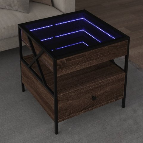 Stolik kawowy z LED Infinity, brązowy dąb, 50x50x51 cm Lumarko!