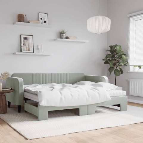 Sofa rozsuwana z materacami, jasnoszara, 90x200 cm, aksamit Lumarko!