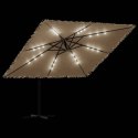 Parasol ogrodowy z LED, stalowy słupek, brązowy, 290x290x238 cm Lumarko!