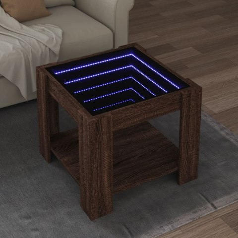 Stolik kawowy z LED, brązowy dąb, 53x53x45 cm Lumarko!