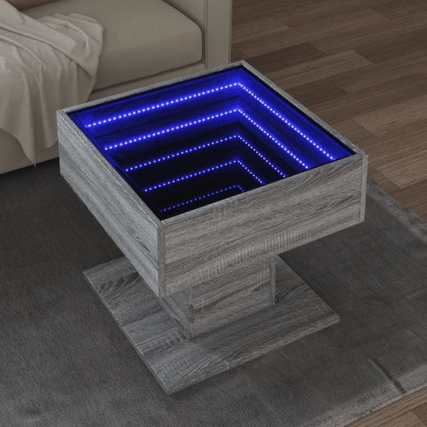 Stolik kawowy z LED, szary dąb sonoma, 50x50x45 cm Lumarko!