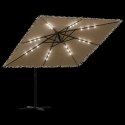 Parasol ogrodowy z LED, stalowy słupek, brązowy, 246x246x230 cm Lumarko!