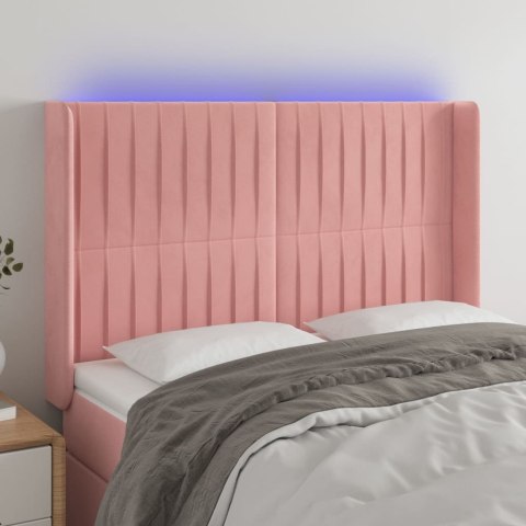 Zagłówek do łóżka z LED, różowy, 147x16x118/128 cm, aksamit Lumarko!