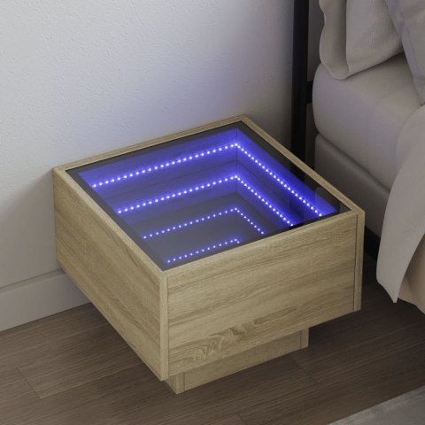 Stolik nocny z LED Infinity, dąb sonoma, 40x40x30 cm Lumarko!