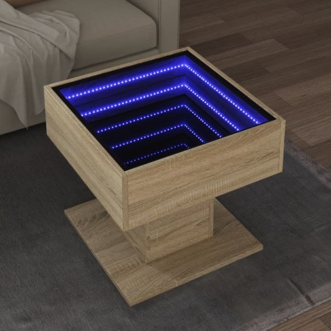 Stolik kawowy z LED, dąb sonoma, 50x50x45 cm Lumarko!