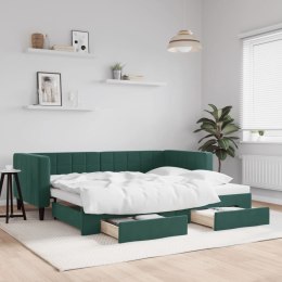 Sofa rozsuwana z szufladami, ciemnozielona, 90x200 cm, aksamit  Lumarko!