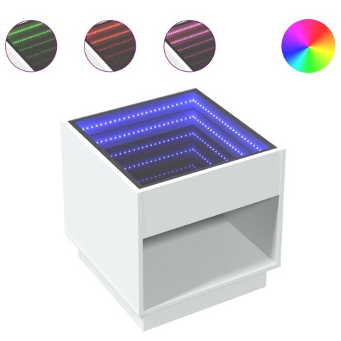 Stolik nocny z LED Infinity, biały, 50x50x50 cm  Lumarko!