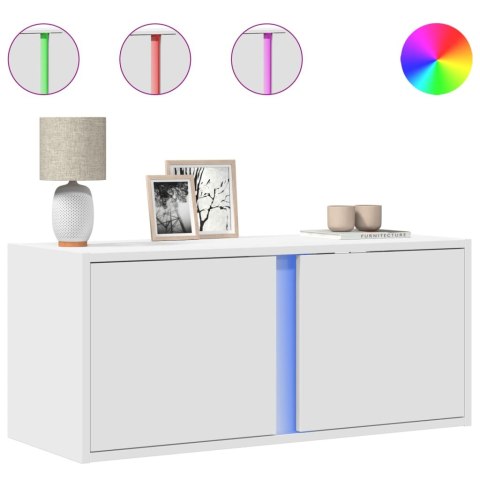 Ścienna szafka TV z LED, biała, 80x31x35 cm  Lumarko!