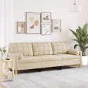 3-osobowa sofa z poduszkami, kremowa, 210 cm, obita tkaniną Lumarko!