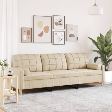 3-osobowa sofa z poduszkami, kremowa, 210 cm, obita tkaniną Lumarko!