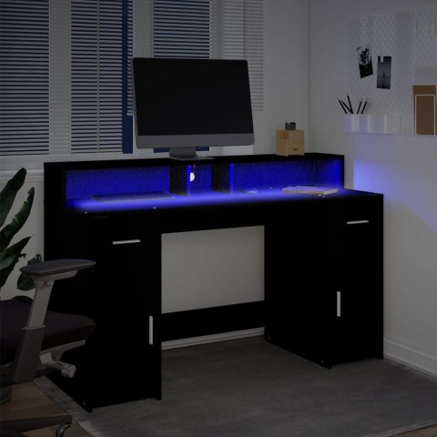 Biurko z podświetleniem LED, czarne, 140x55x91 cm  Lumarko!