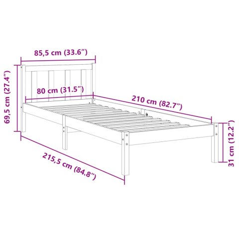 VidaXL Dłuższe łóżko bez materaca, 80x210 cm, lite drewno sosnowe