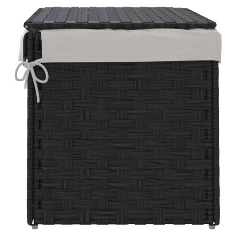Kosz na pranie, z pokrywą, czarny, 55,5x35x34 cm, polirattan Lumarko!