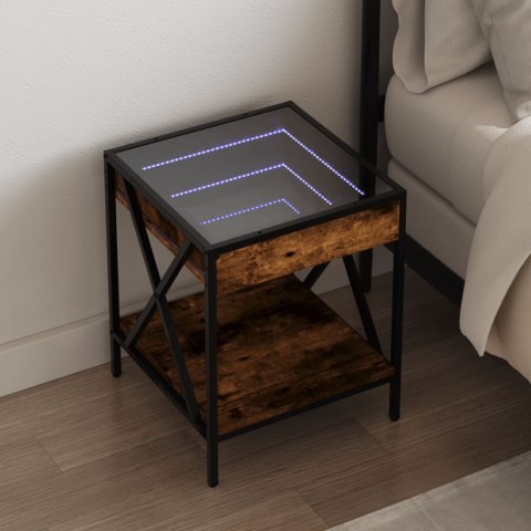 Stolik nocny z LED Infinity, przydymiony dąb, 40x40x49 cm  Lumarko!