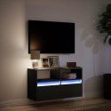 Ścienna szafka TV z LED, czarna, 80x31x45 cm  Lumarko!