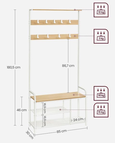 Wieszak na ubrania do małych mieszkań, Dąb + Biały