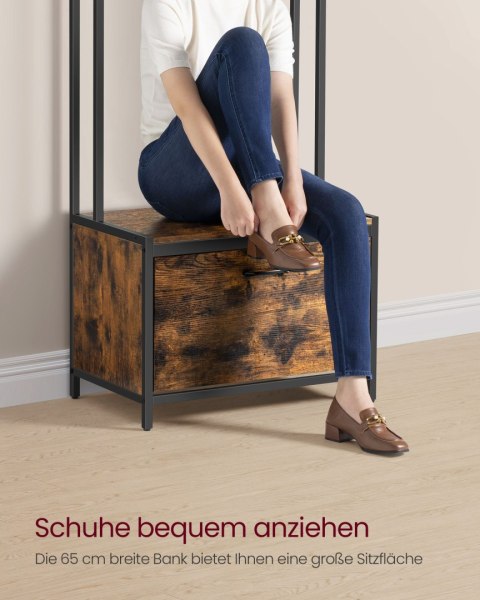 Stojak na ubrania z szafką na buty w stylu vintage brązowo-czarny