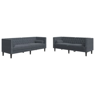 2-częściowy wypoczynek Chesterfield z wałkami, ciemnoszary, aksamit Lumarko!