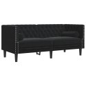 3-cz. wypoczynek Chesterfield z wałkami, czarny, aksamit Lumarko!