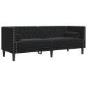 Sofa Chesterfield z wałkami, trzyosobowa, czarna, aksamit Lumarko!