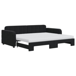 Sofa rozsuwana z materacami, czarna, 90x200 cm, aksamit Lumarko!